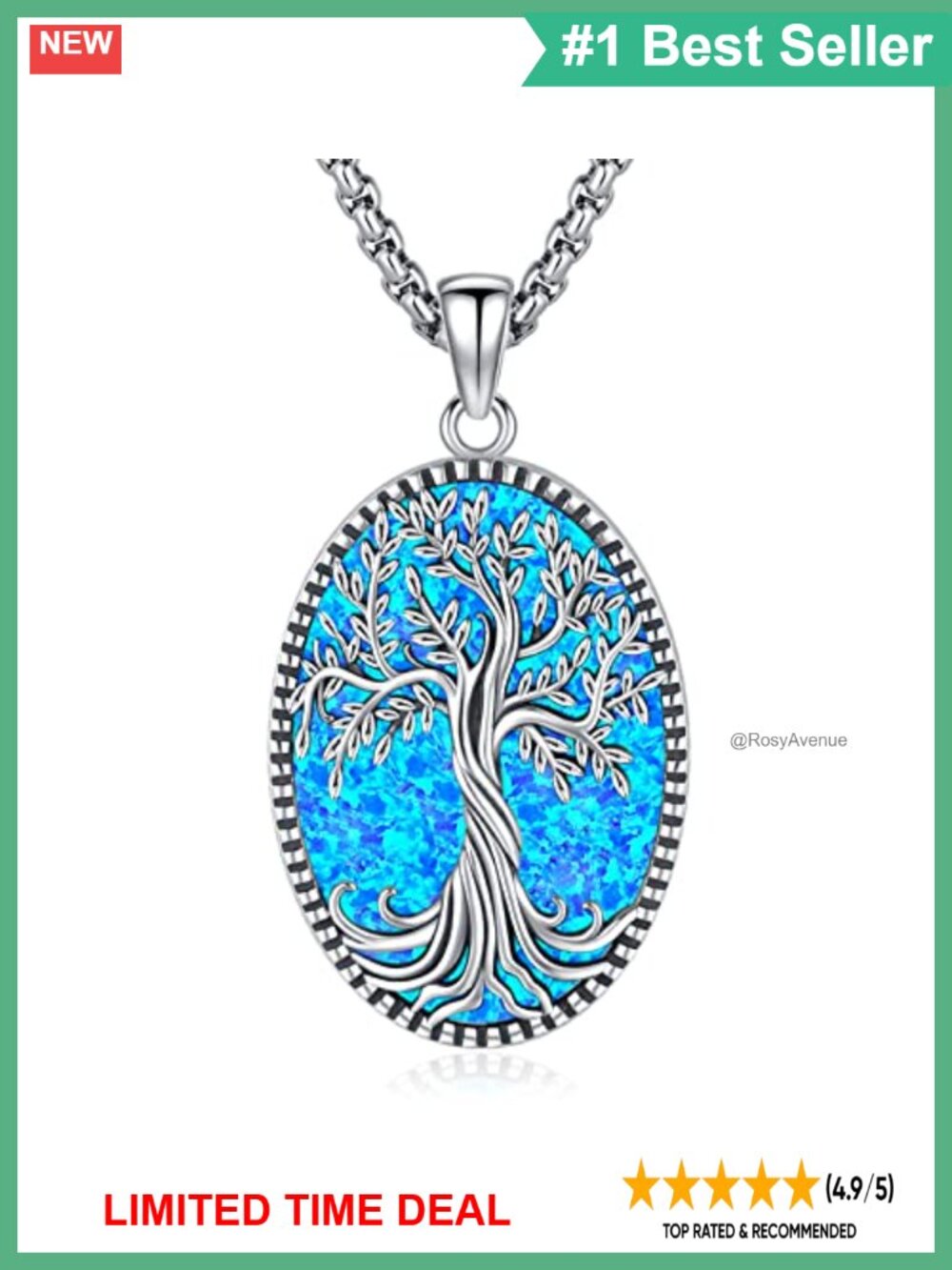 925 Sterling Silver Tree of Life Necklace with Blue Opal Pendant